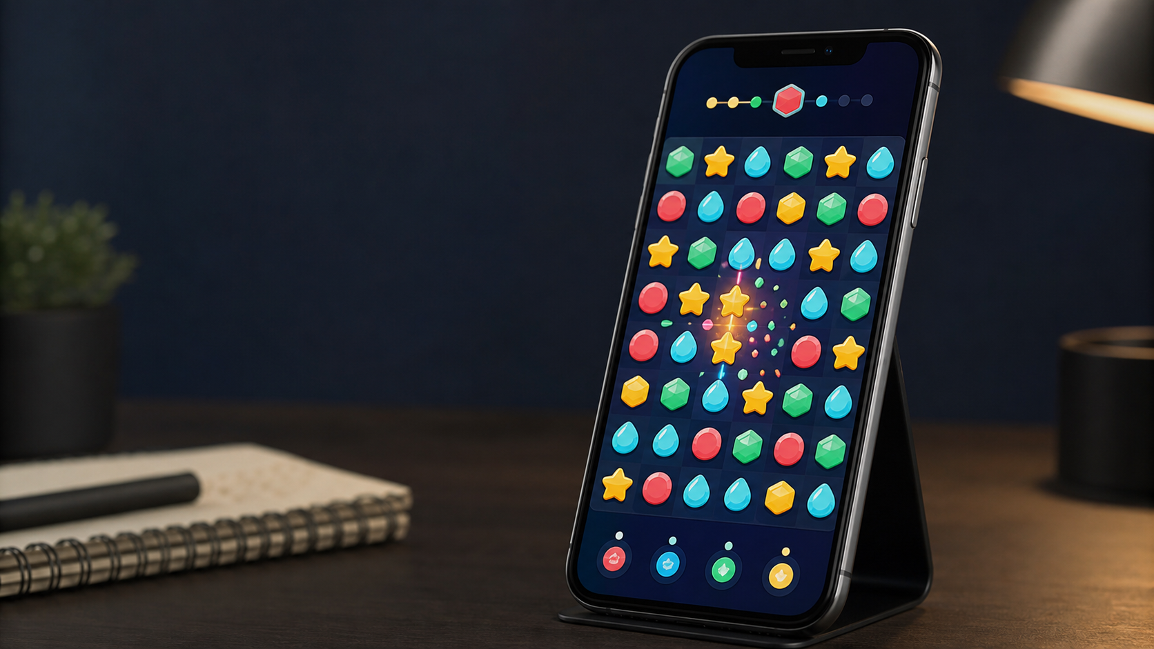 Esempio di gioco puzzle match-three aperto su uno smartphone